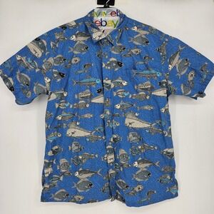 Cooke Street Shirt Mens 2XL Hawaiian Short Sleeve Button Up Fish AOP Blue